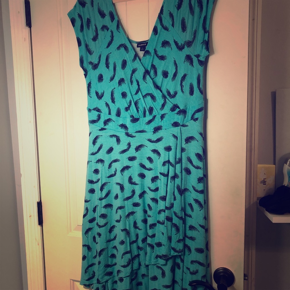 Asymmetrical Feather Swing Dress (teal)